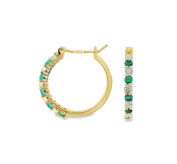 14kt Yellow Gold Lab-Grown Diamonds and Emeralds Medium Hoop Earrings (0.65ct)