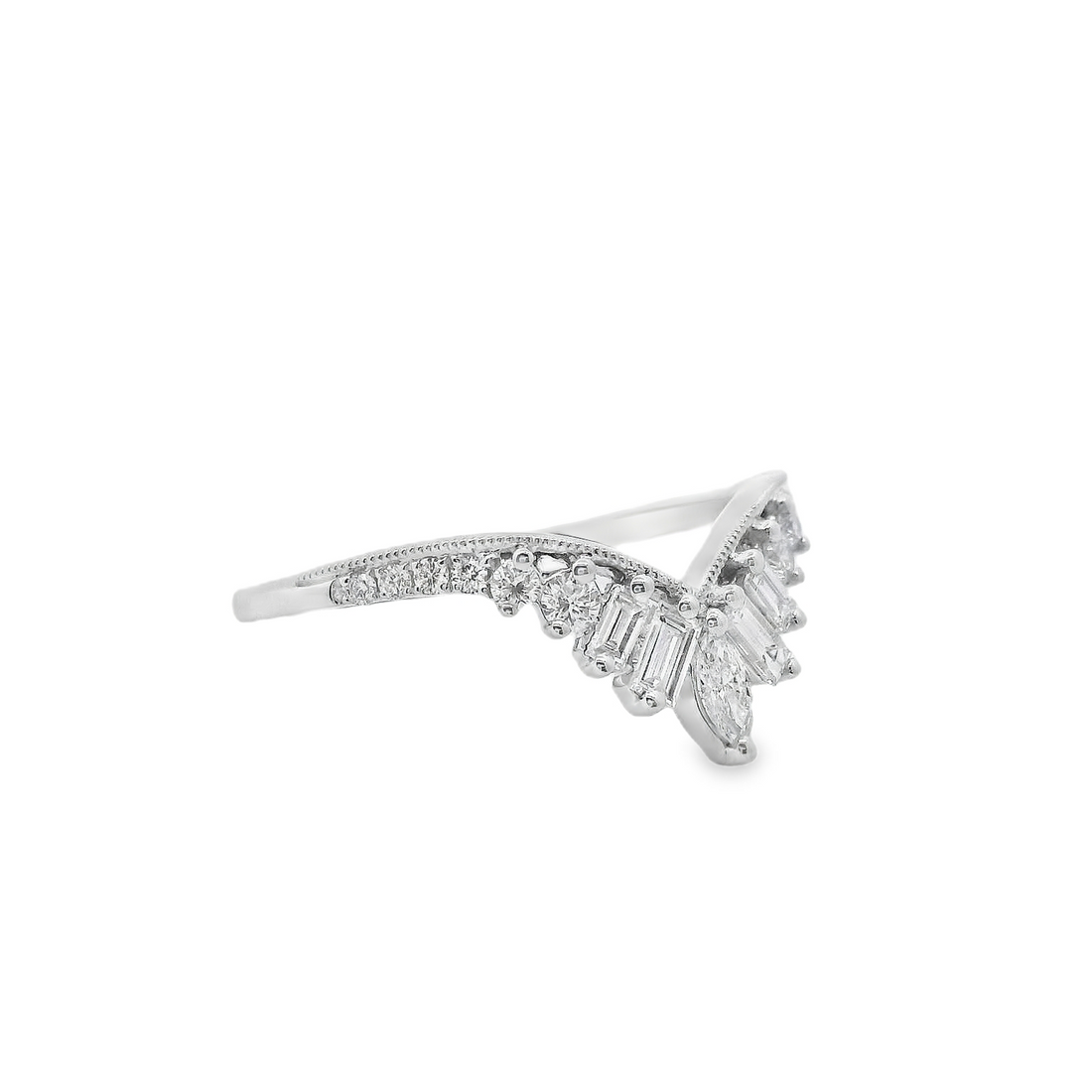 Platinum Natural Marquise, Baguette and Round Diamond Wedding Ring (.38ct)