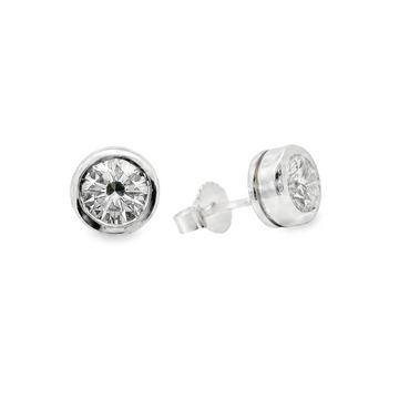 14K White Gold Bezel Set Lab-Grown Round Brilliant Diamond Stud Earrings (1.00ct)