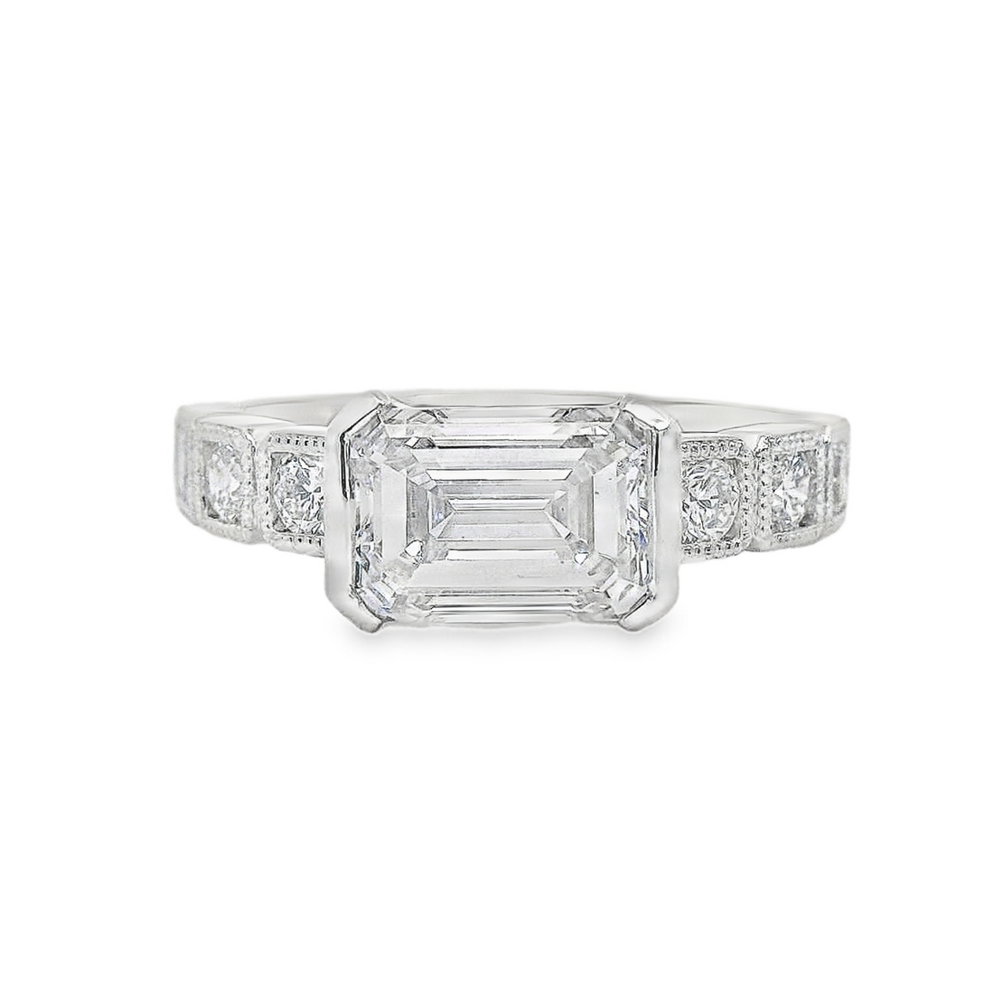 Platinum Lab-Grown Emerald & Natural Round Diamond Engagement Ring (2.49ct)