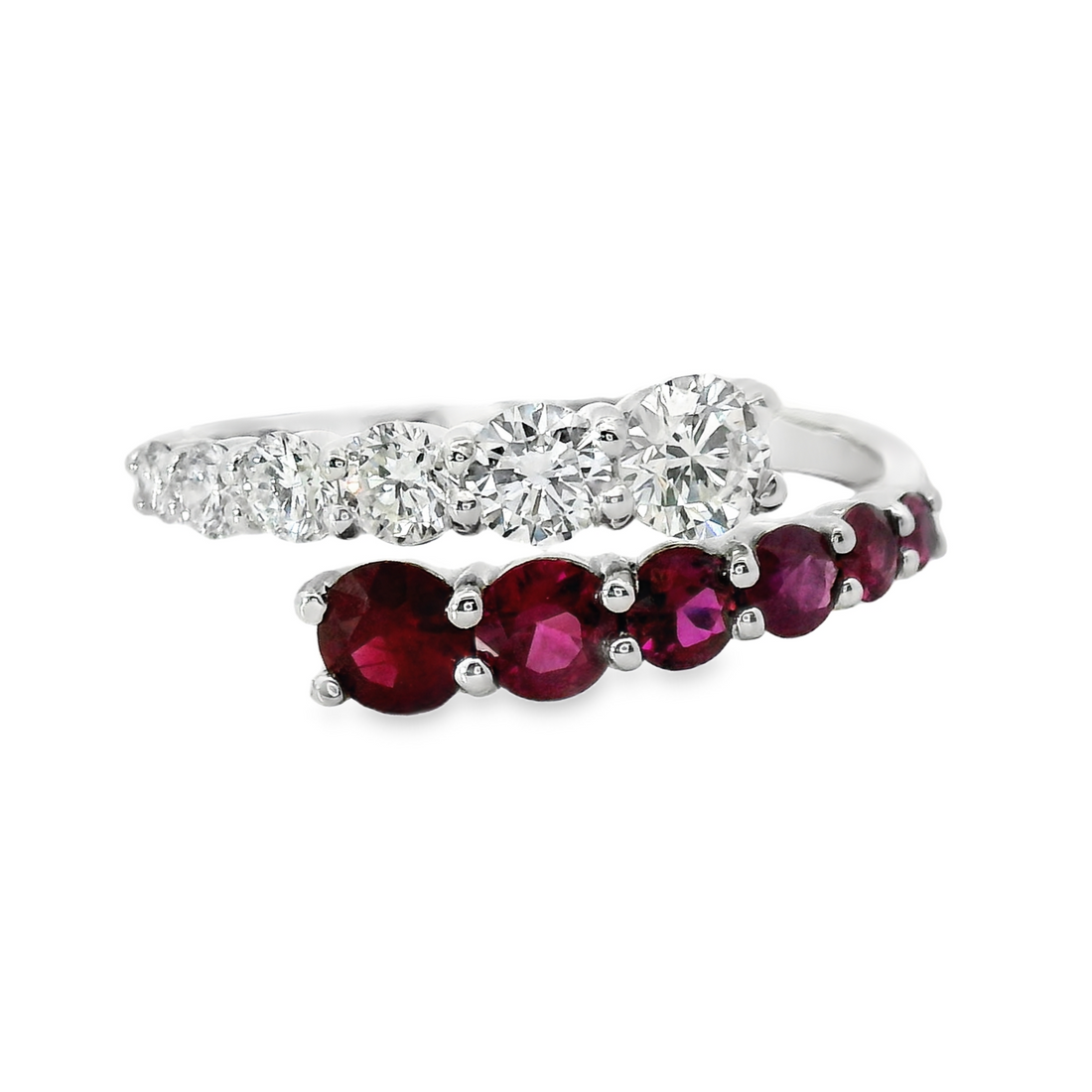 18kt White Gold Natural Round Rubies and Natural Round Diamonds Ring (1.09ct)