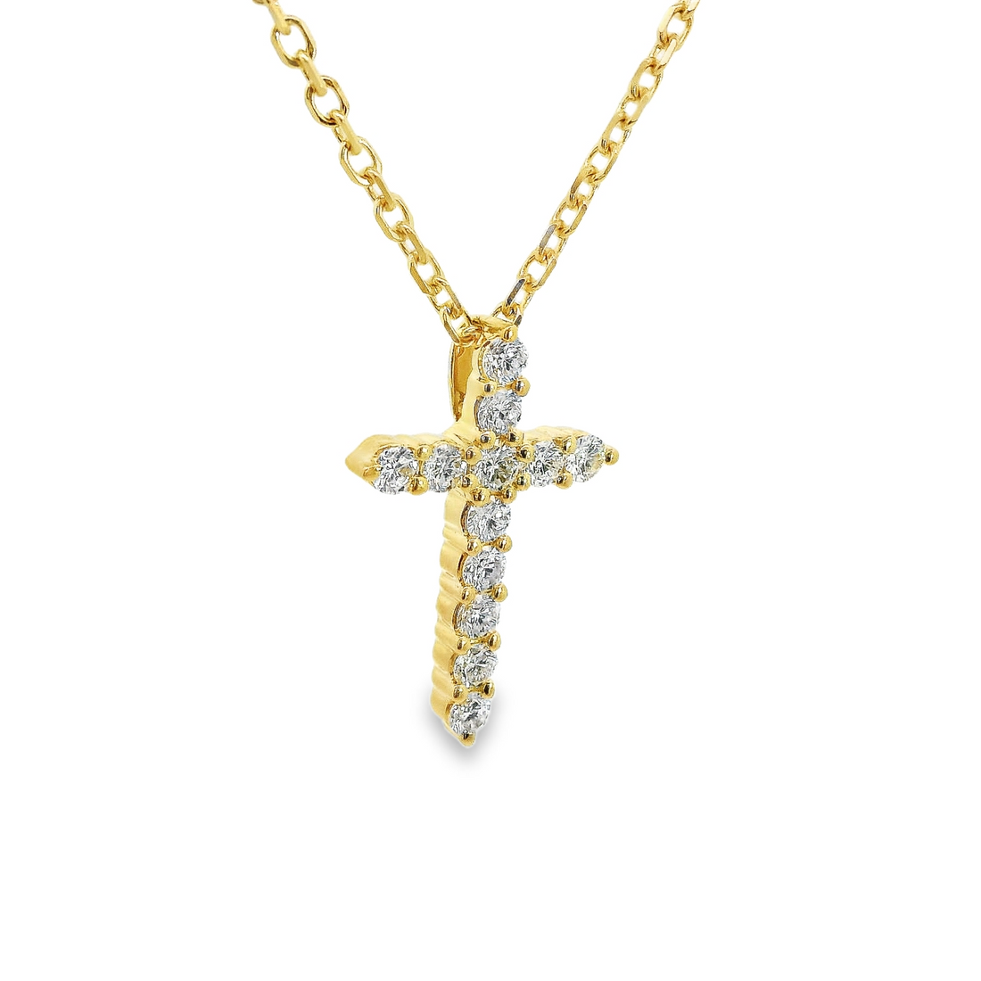 18kt Yellow Gold Natural Round Diamond Cross Pendant (.47ct)