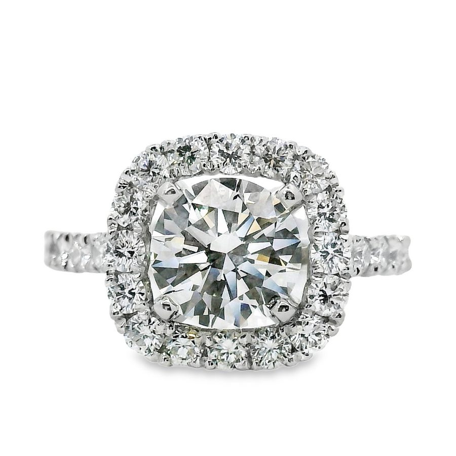 Platinum Lab-Grown Round Diamond Halo Engagement Ring (2.45ct)