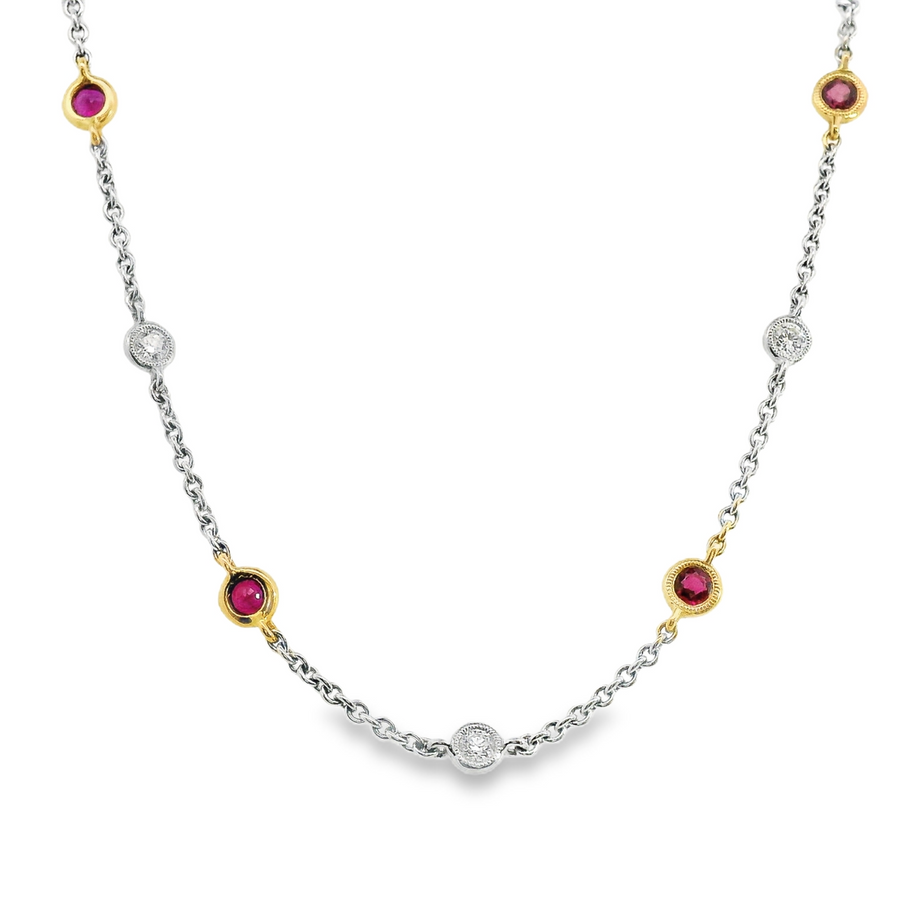 18kt White Gold 36" Natural Ruby and Diamonds By the Yard Necklace (3.56ct)