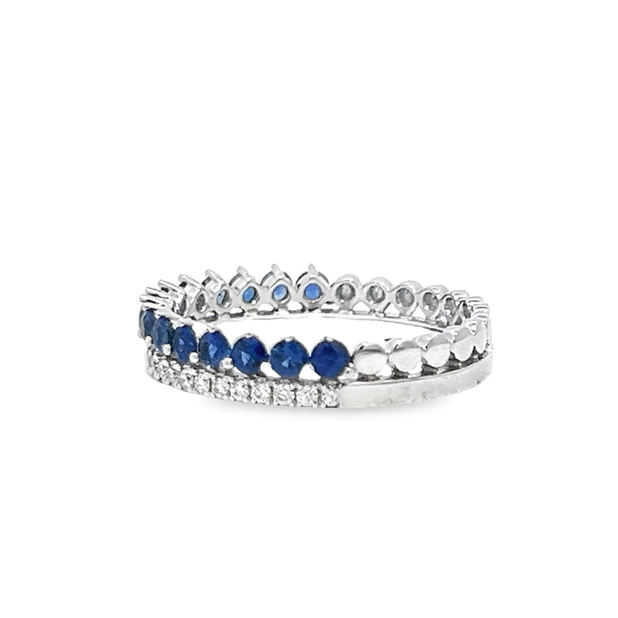 18kt White Gold Round Natural Diamonds and Round Natural Sapphires Ring (1.08ct)