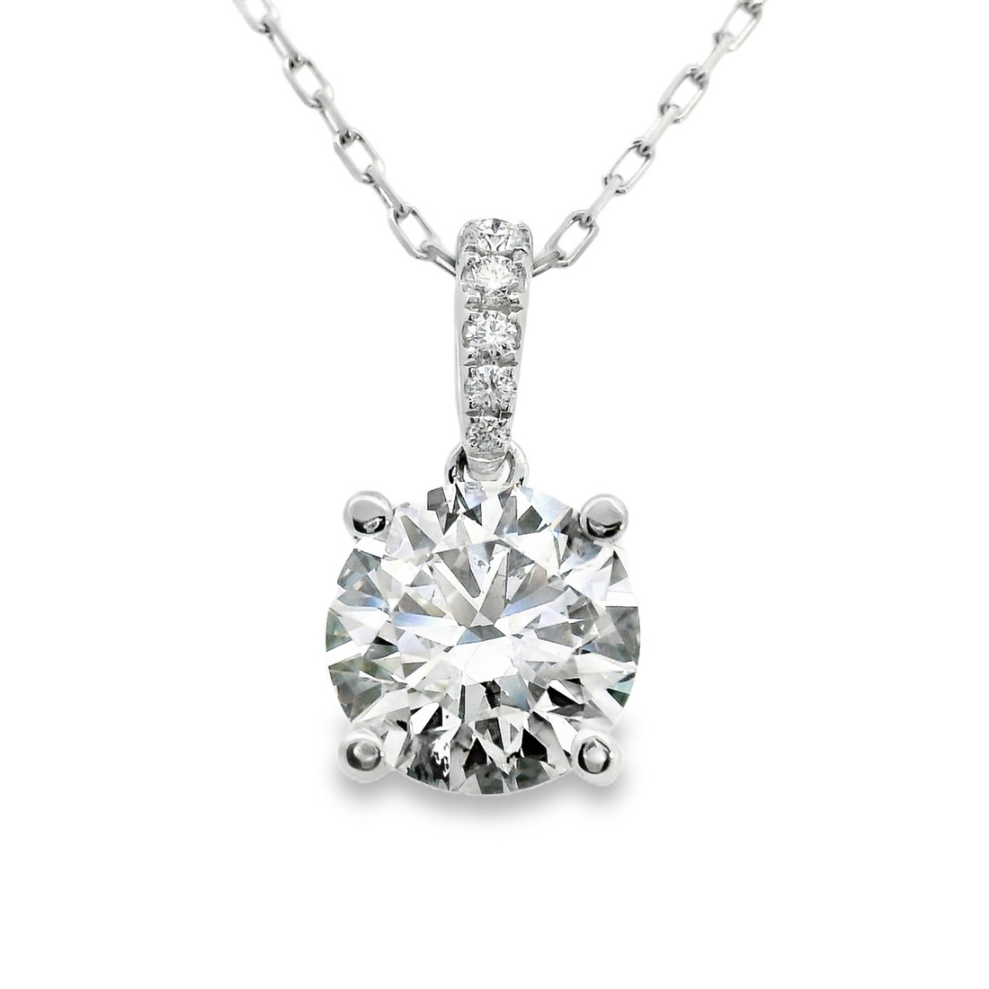 18kt White Gold Lab-Grown Round Diamond and Natural Round Diamond Pendant (2.74ct)
