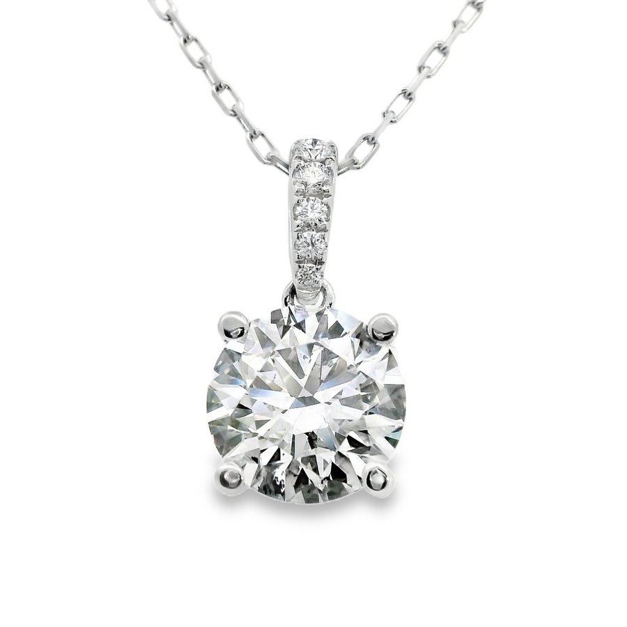 18kt White Gold Lab-Grown Round Diamond and Natural Round Diamond Pendant (2.74ct)