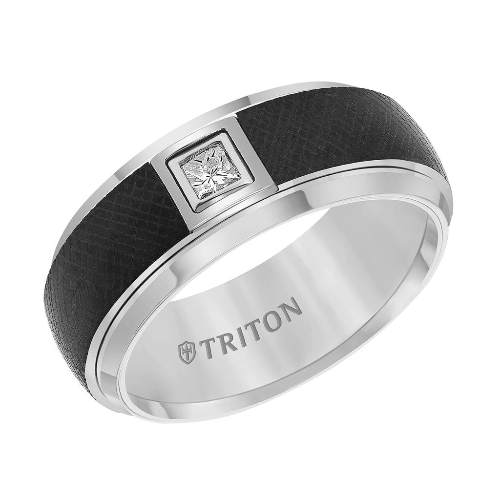 Artcarved Black and White Tungsten Carbide 8mm Comfort Fit Wedding Ring