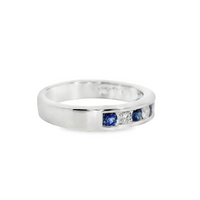 18kt White Gold Natural Round Sapphire and Natural Round Diamond Channel Set Ring (.75ct)