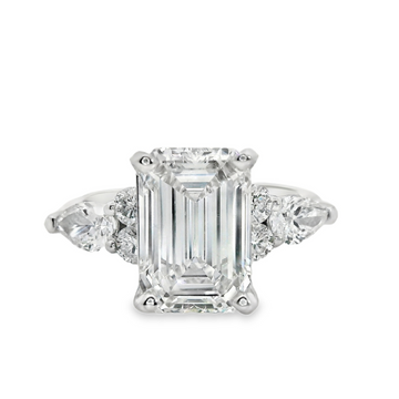 14kt White Gold Lab-Grown Emerald Cut & Pear Diamonds 3-Stone Engagement Ring (3.79ct)