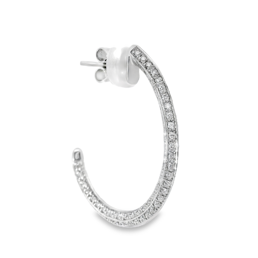 18kt White Gold Natural Diamonds Medium Hoop Earrings (1.42ct)
