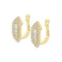 18kt Yellow Gold Natural Baguette and Natural Round Diamond Huggie Earrings (.34ct)