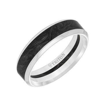 14K White Gold and Carbon Fiber Inlay 6mm Ring