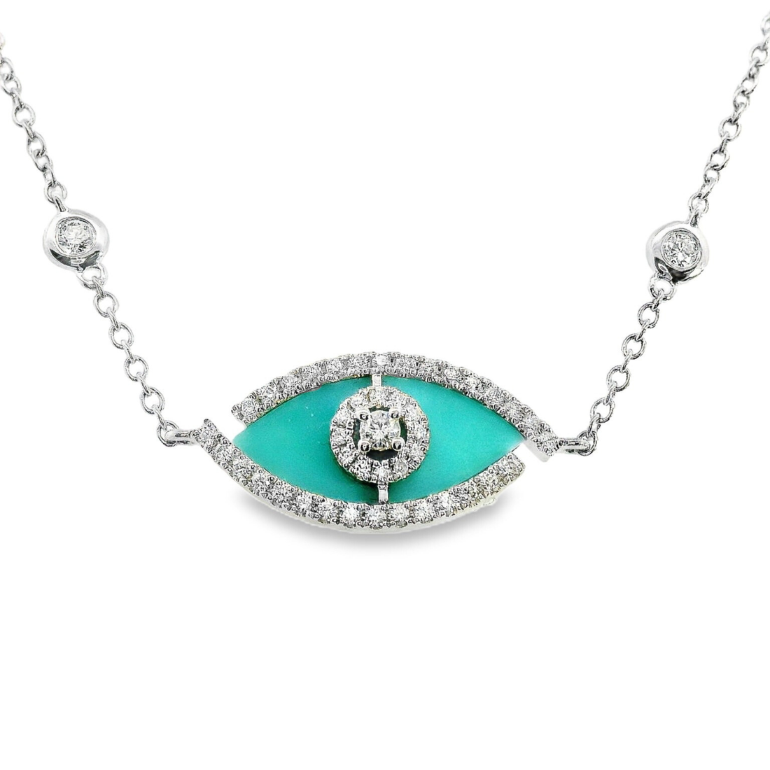 18kt White Gold Marquise Turquoise and Natural Diamond 7" Evil Eye Bracelet (1.33ct)