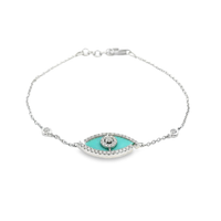 18kt White Gold Marquise Turquoise and Natural Diamond 7" Evil Eye Bracelet (1.33ct)