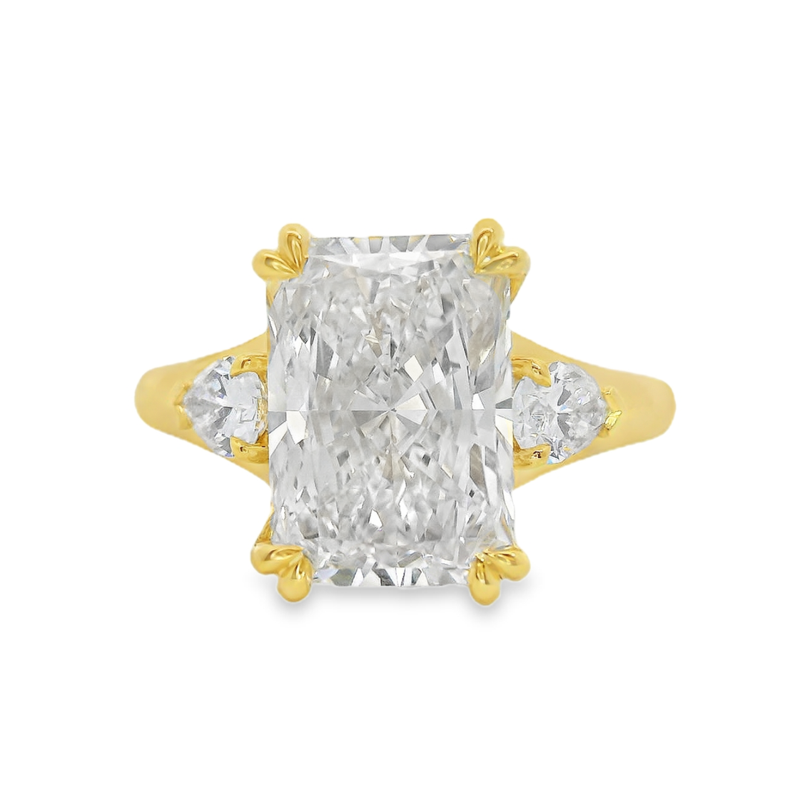 18kt Yellow Gold Lab-Grown Radiant & Pear Diamonds 3-Stone Engagement Ring (3.99ct)