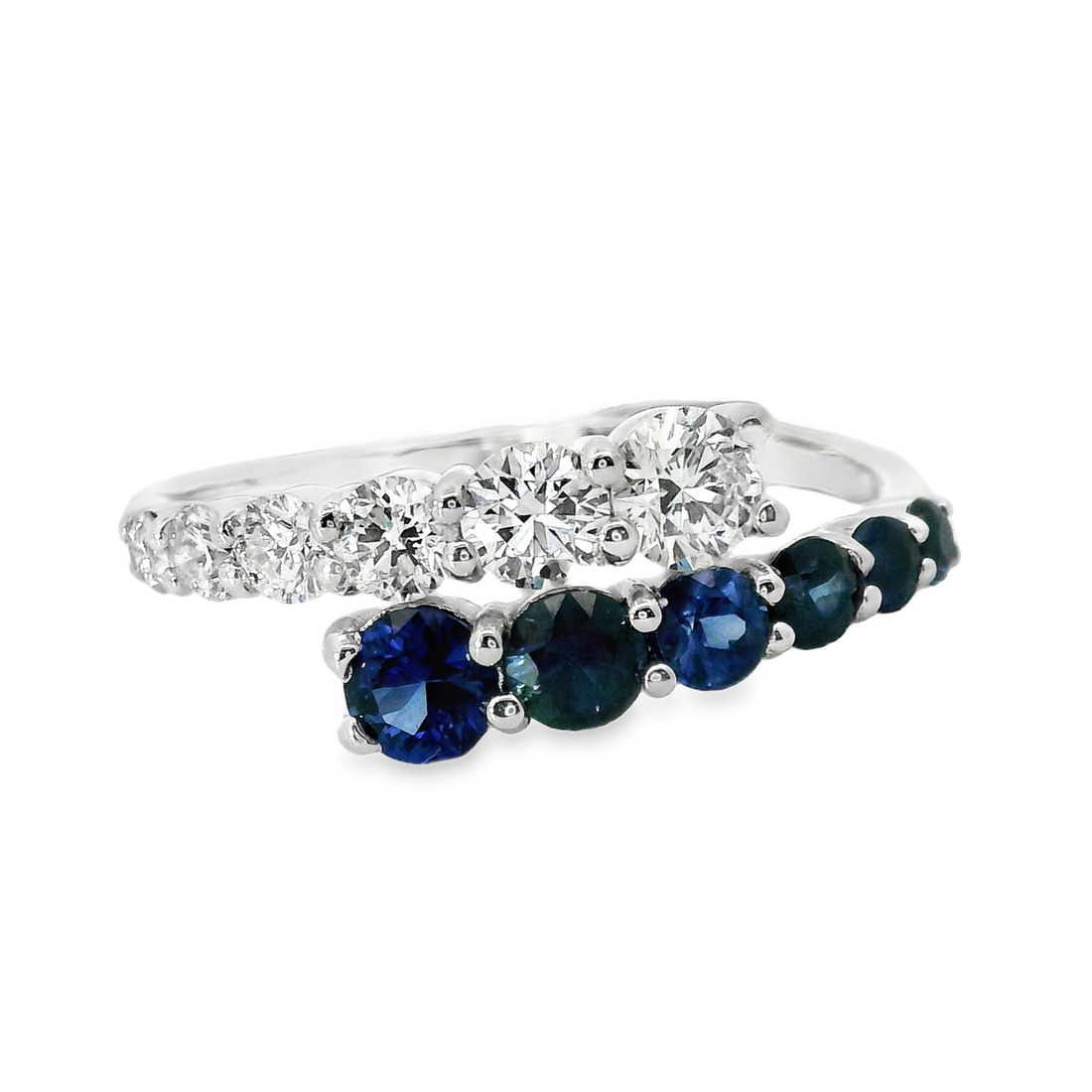 18kt White Gold Natural Round Sapphires and Natural Round Diamonds Ring (1.12ct)