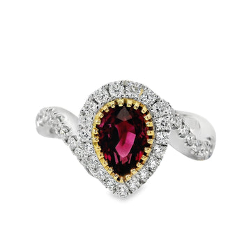 Simon G 18K White Gold Pear Shaped Ruby and Diamond Ring (1.05ct)