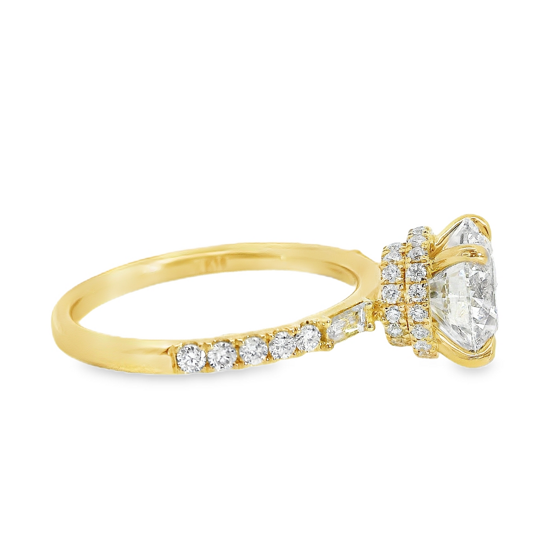 18kt Yellow Gold Lab-Grown Round & Natural Baguette Diamonds Engagement Ring (2.54ct)