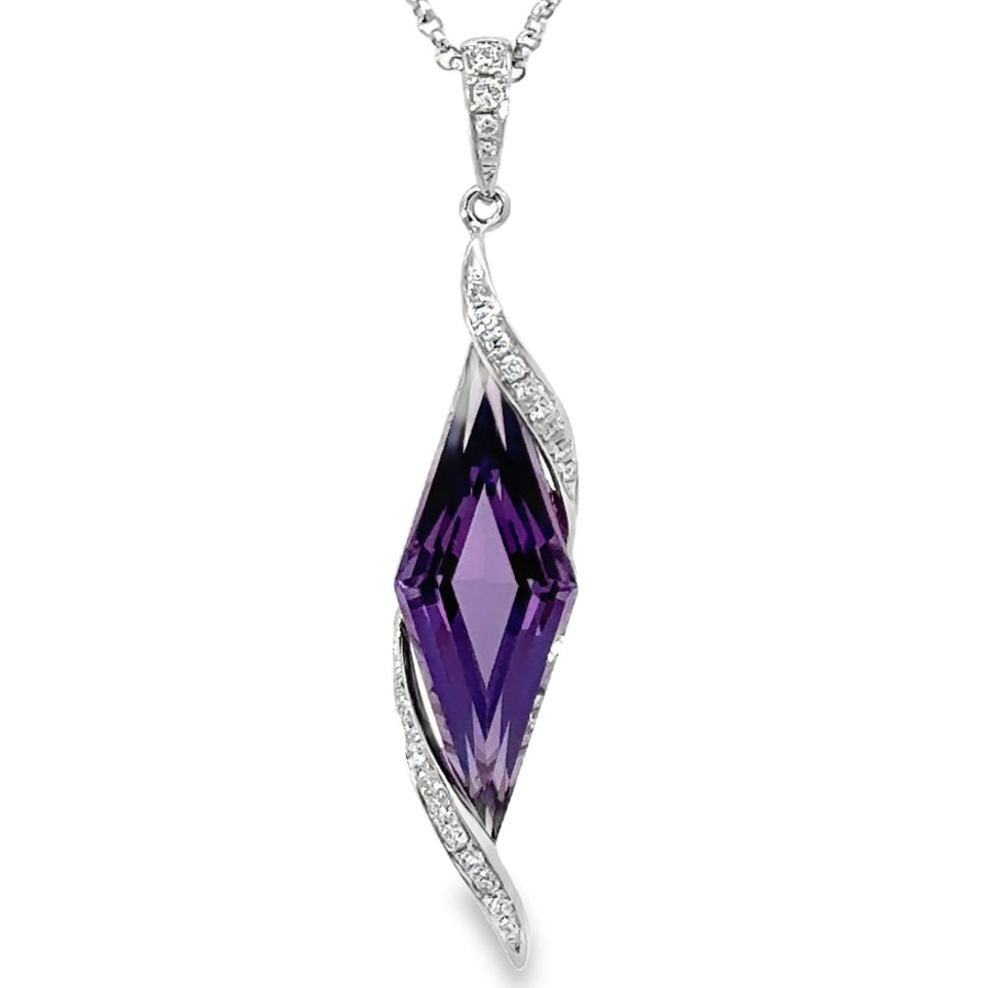 18kt White Gold Natural Diamond and Amethyst Pendant (3.79ct)