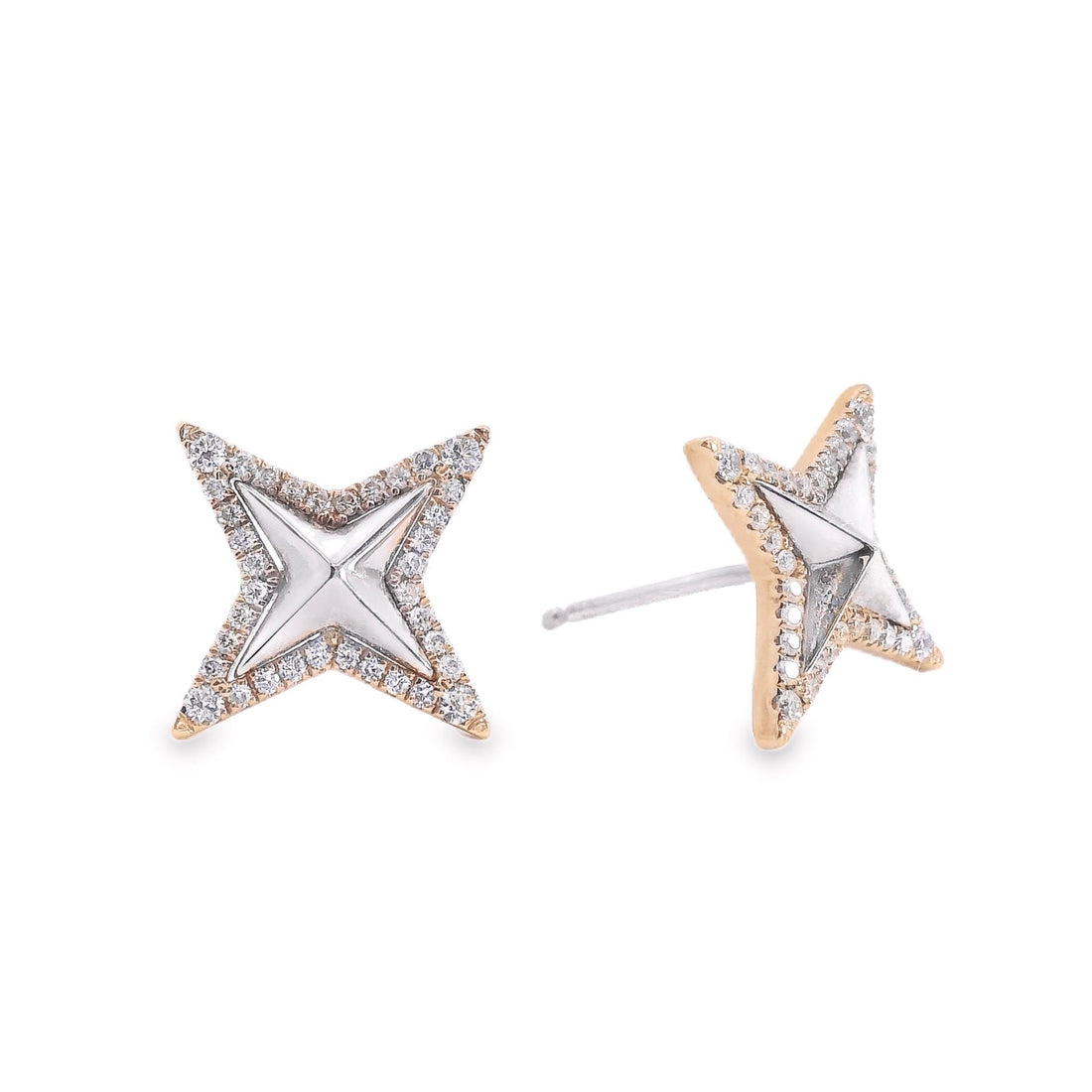 18kt Tu-Tone Gold Natural Diamonds Star Earrings (0.29ct)