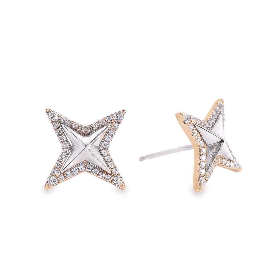 18kt Tu-Tone Gold Natural Diamonds Star Earrings (0.29ct)