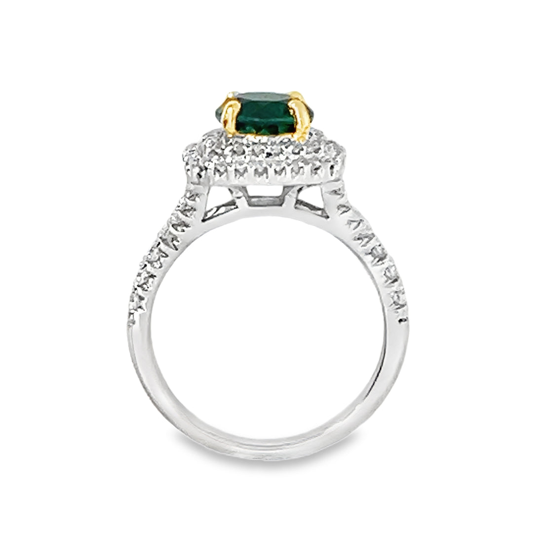 18kt White Gold Round Simulant Emerald and Round Natural Diamonds Ring (1.78ct)