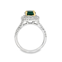 18kt White Gold Round Simulant Emerald and Round Natural Diamonds Ring (1.78ct)