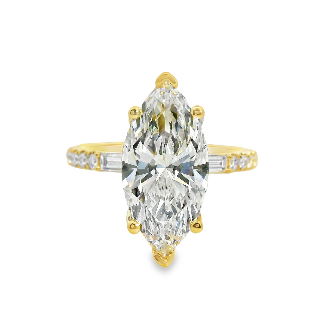 18kt Yellow Gold Lab-Grown Marquise and Natural Diamonds Engagement Ring (3.50ct)