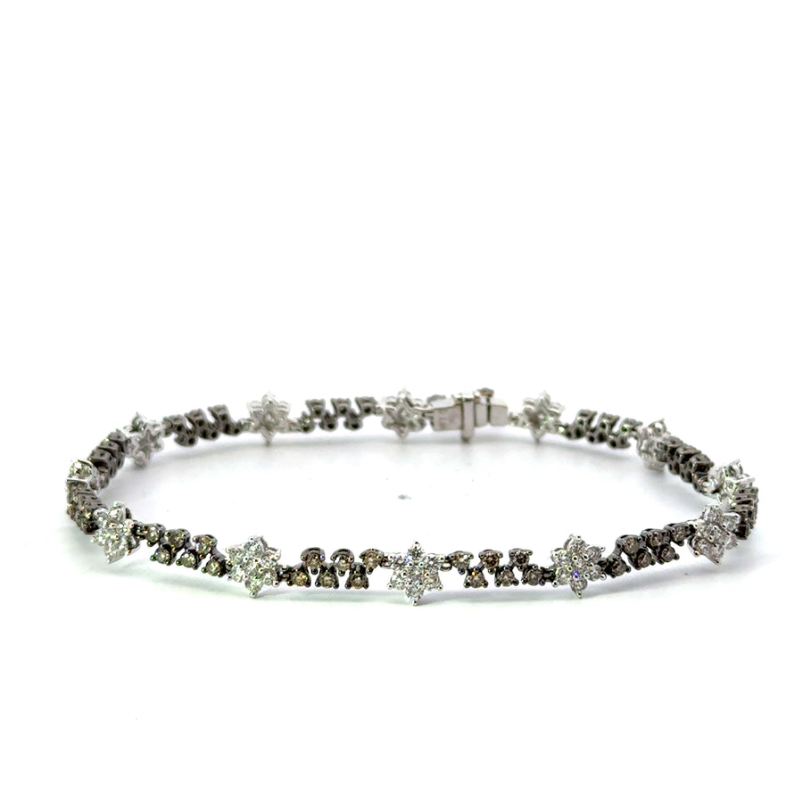 18kt White Gold Natural Round Diamond and Natural Chocolate Diamond Tennis Bracelet (2.88ctw)