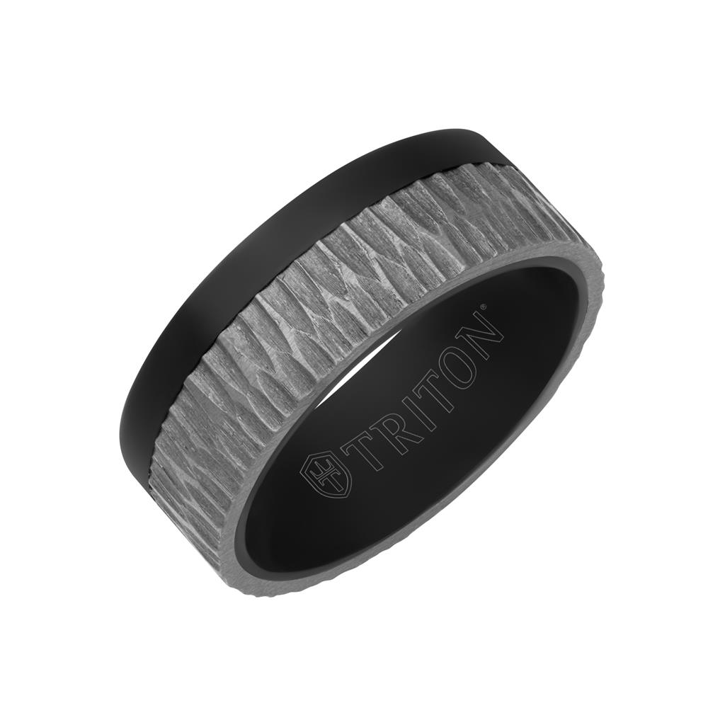 Triton Black and Gray Tantalum with Brush Center Inlay 8mm Ring