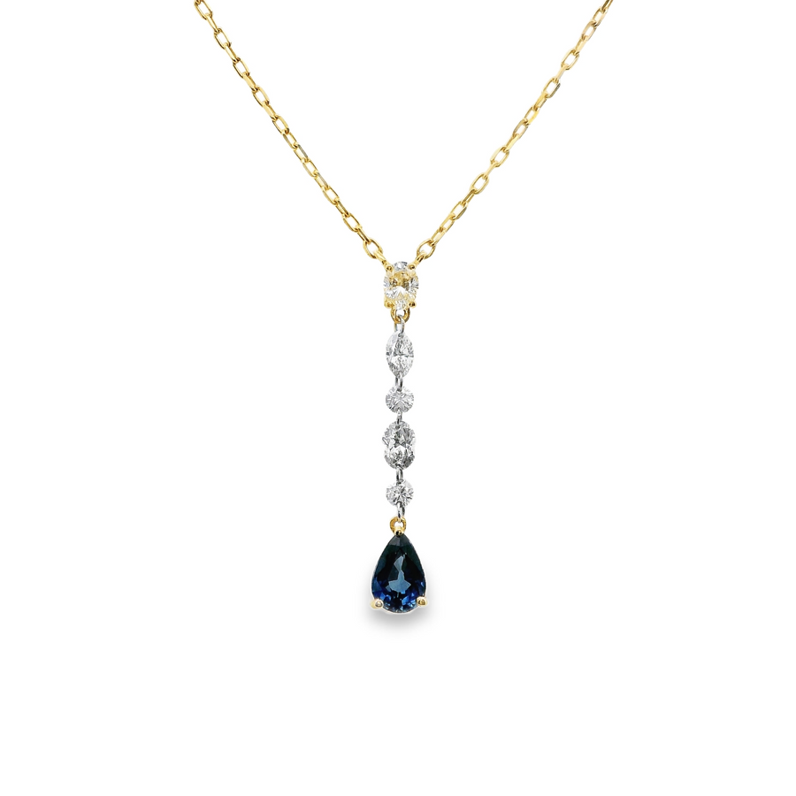 18kt Yellow Gold Natural Diamonds And Natural Sapphire Pendant (0.87ct)