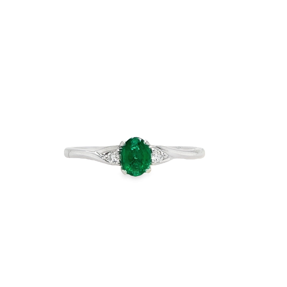 18kt White Gold Emerald Natural Emerald and Round Natural Diamonds Ring (0.31ct)