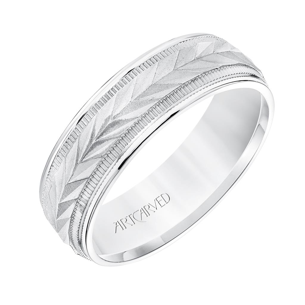 Artcarved 14kt White Gold 6.5mm Wheat Motif and Coin Edge Wedding Band