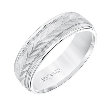 Artcarved 14kt White Gold 6.5mm Wheat Motif and Coin Edge Wedding Band