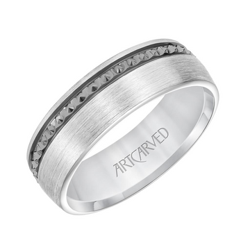 Artcarved 14K White Gold and Black Engraved 7mm Ring