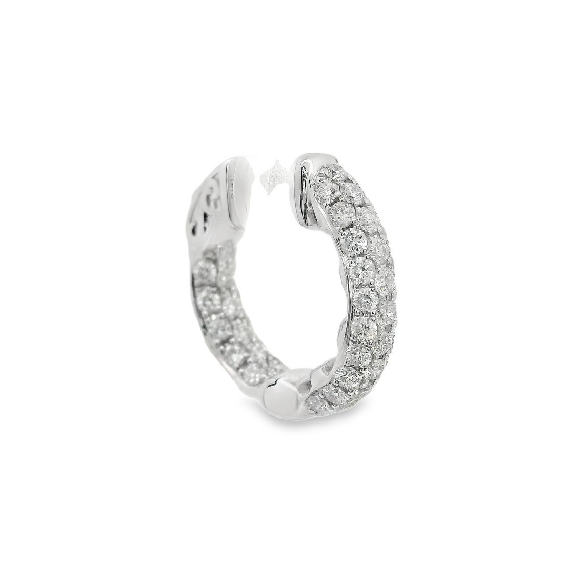 18kt White Gold Round Diamond Small Hoop Earrings (1.31ct)