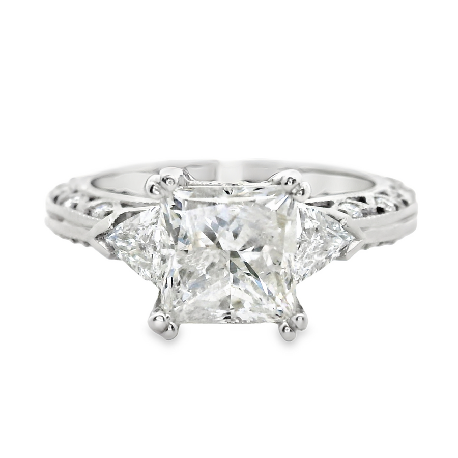 Platinum Natural Princess Cut Diamond Eternity Engagement Ring (2.89ct)
