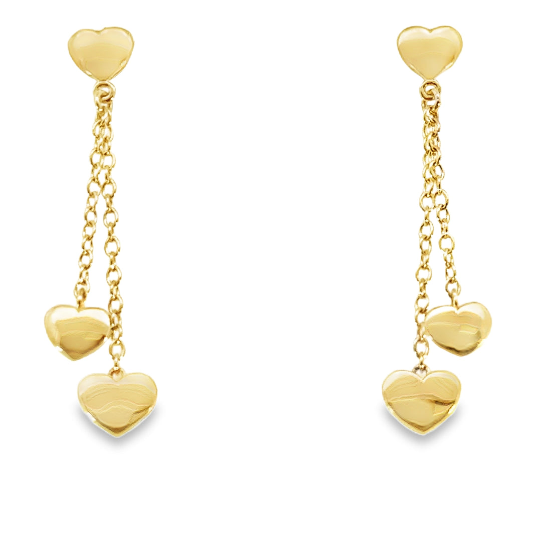 18kt Yellow Gold Italian Made Heart Drop Earrings (2.96g)