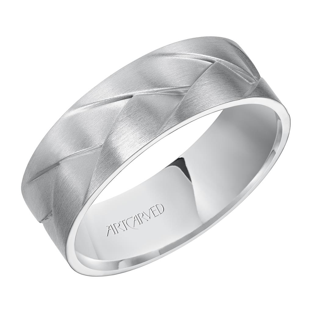 Artcarved 14kt White Gold 7mm Interwoven Design Satin Finish Wedding Band