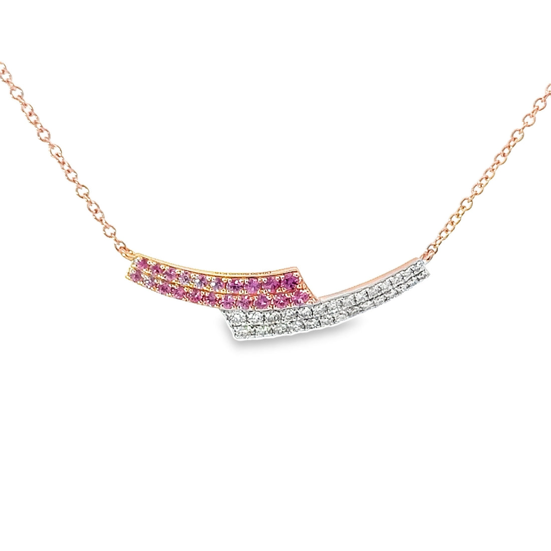 18kt Rose Gold Natural Diamond and Pink Sapphire Necklace (.80ct)