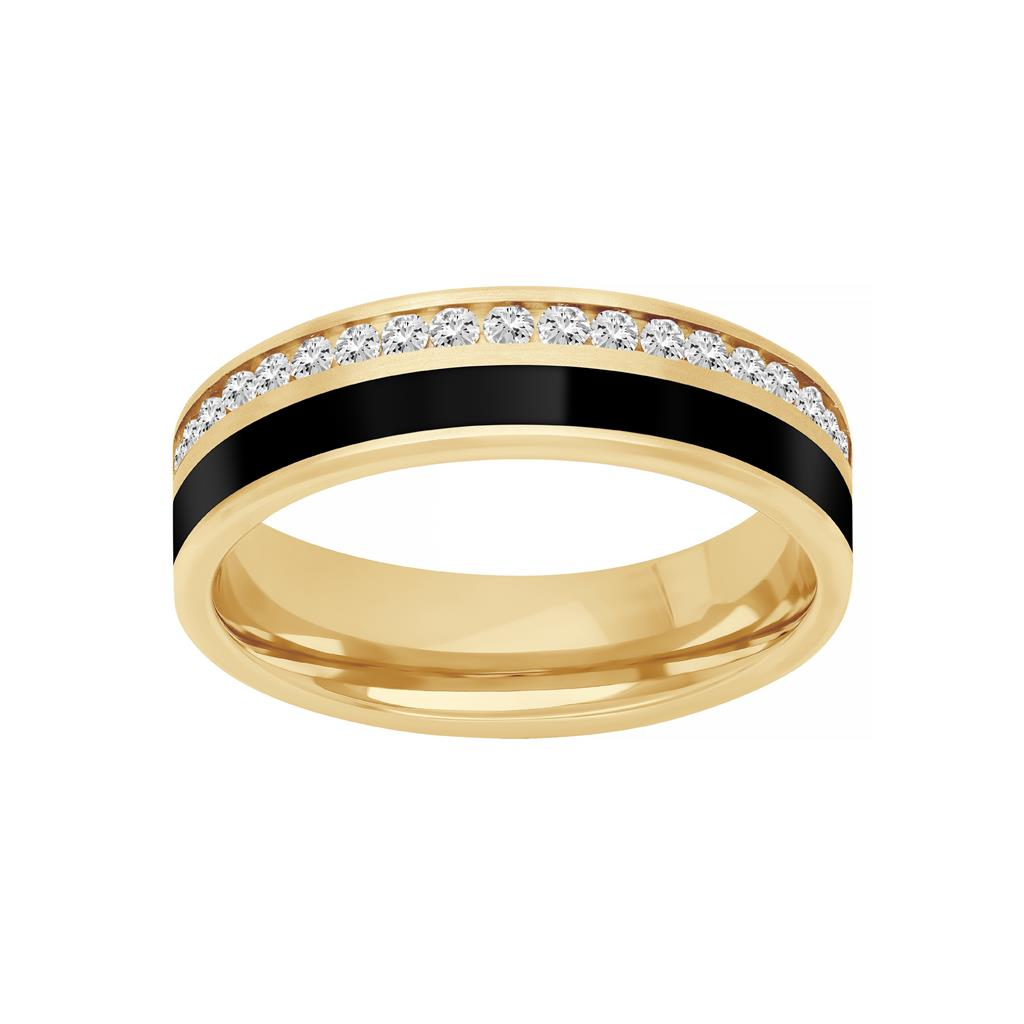 Goldman 14kt Yellow Gold and Ceram8 Black Inlay Natural Full-Cut Diamond Ring