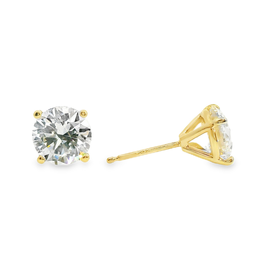 14kt Yellow Gold Lab-Grown Round Diamond Four-Prong Martini Style Stud Earrings (3.01ct)