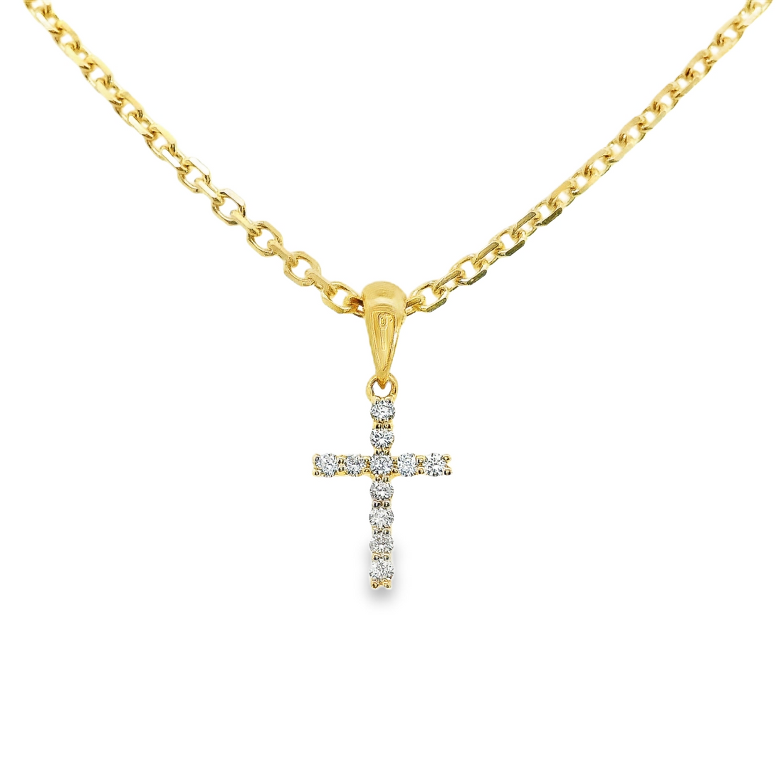 18kt Yellow Gold Natural Round Diamond Cross Pendant (0.07ct)
