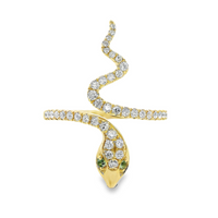18kt White Gold Natural Round Diamond & Natural Round Tsavorite Garnet Snake Ring (.36ct)