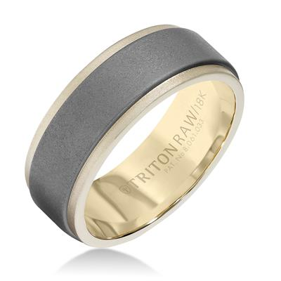 Triton Tungsten Raw and 18kt White Gold 8mm Wedding Ring