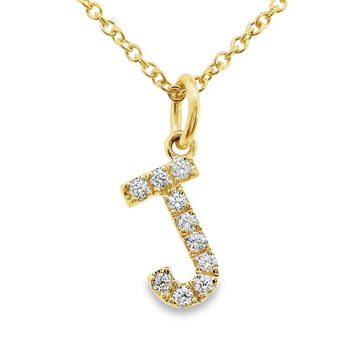 18kt Yellow Gold Natural Full Cut Diamond "J" Initial Pendant (.07ct)