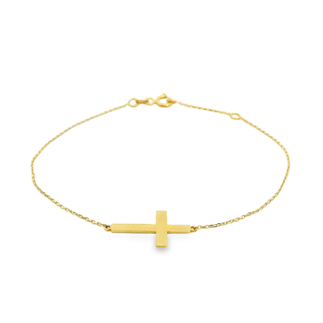 18kt Yellow Gold 7.5" Sideways Cross Cable Link Style Bracelet (1.14g)
