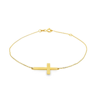 18kt Yellow Gold 7.5" Sideways Cross Cable Link Style Bracelet (1.14g)