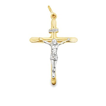 14kt Two-Tone Gold Italian Made Crucifix Pendant (2.18g)